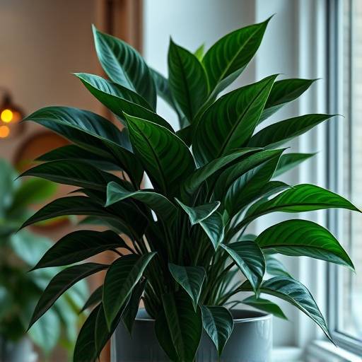 Imagem de uma Zamioculca zamiifolia (ZZ Plant) com folhagem verde escura e brilhante, crescendo em um vaso moderno.